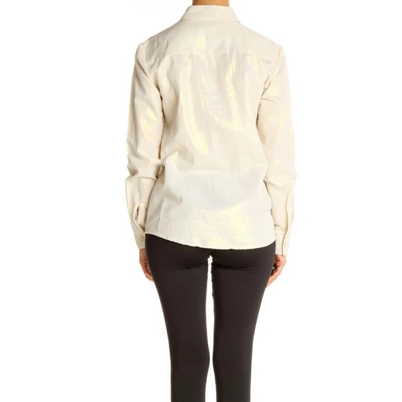 J. McLaughlin Button Up Cream w/ Gold Metallic Long Sleeve Collared Shirt Sz XL - Picture 4 of 16